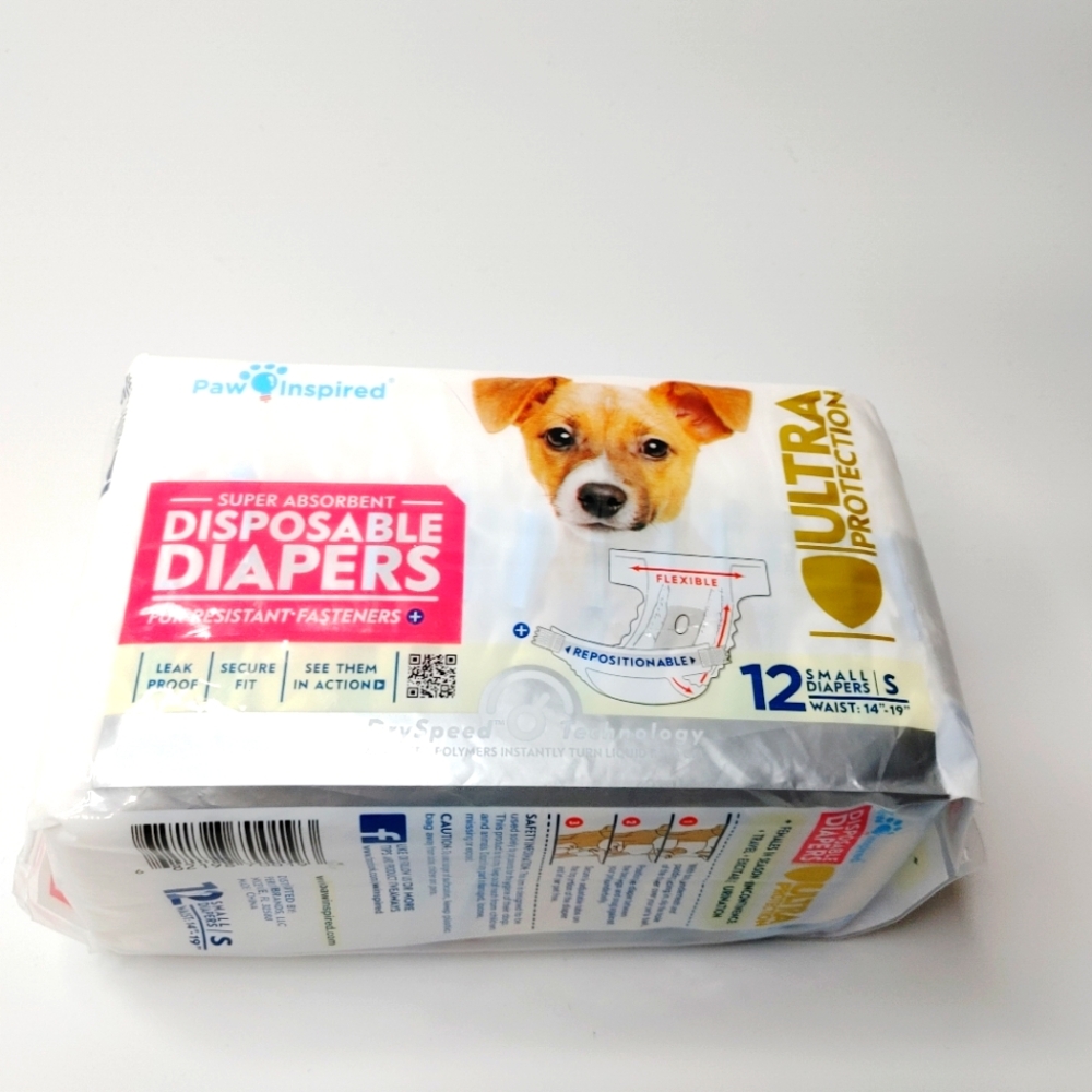 12ct Paw Inspired Disposable Dog Diapers for Female Dogs in Heat & Incontinence